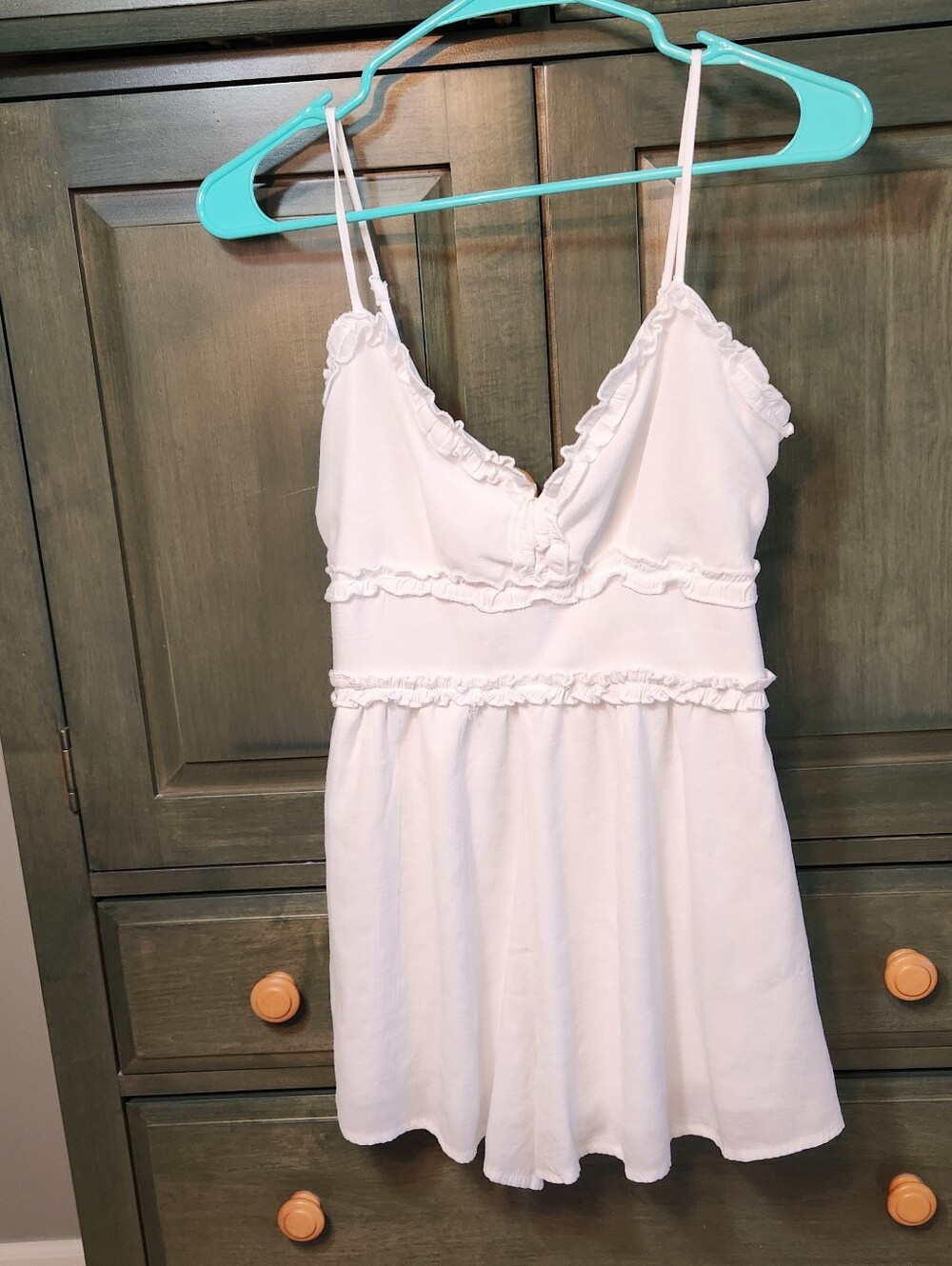 Trixxi White Ruffle Babydoll Romper with Adjustable Straps